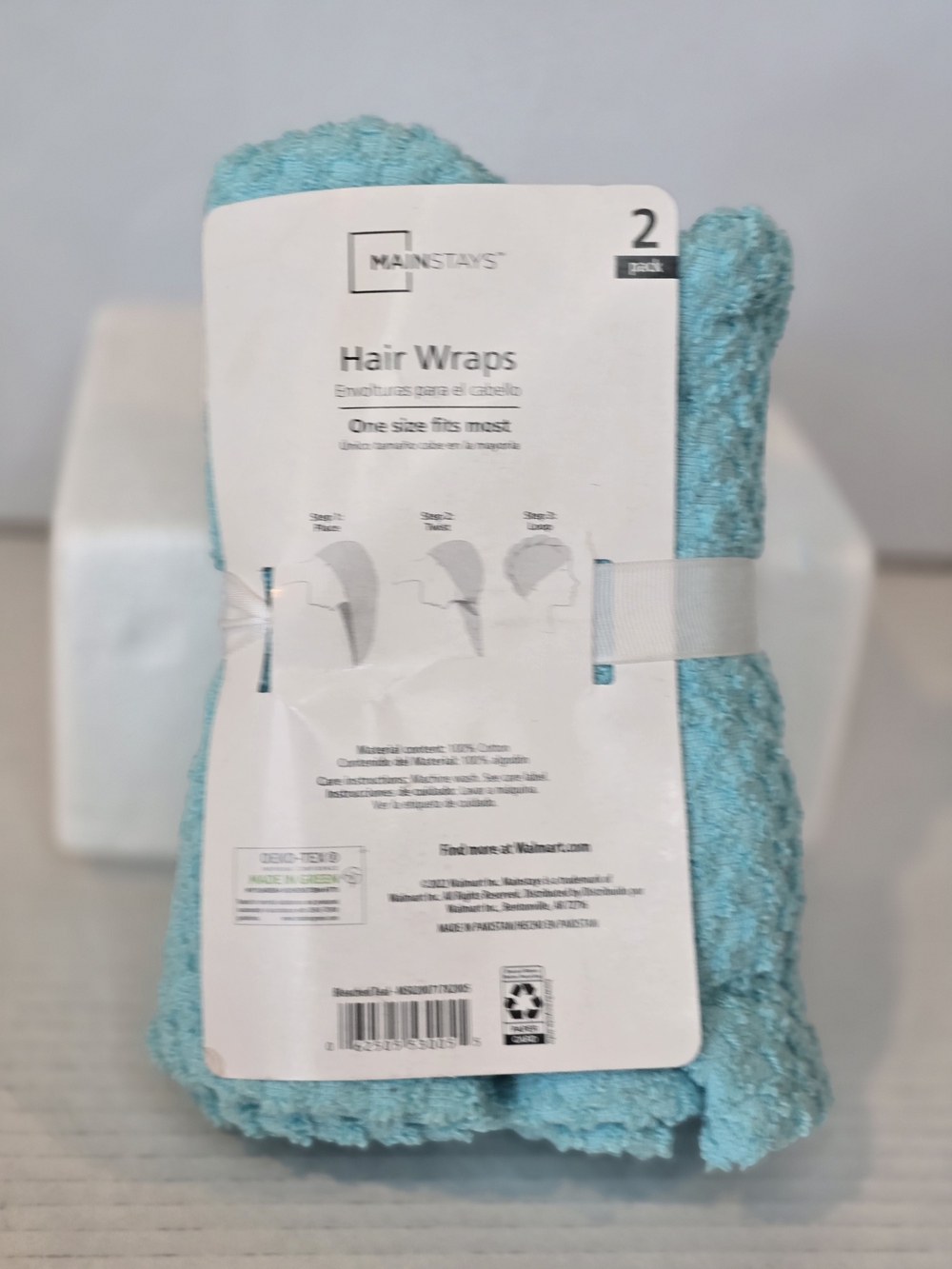 Mainstays Aqua Microfiber Hair Wraps - 2 Pack
